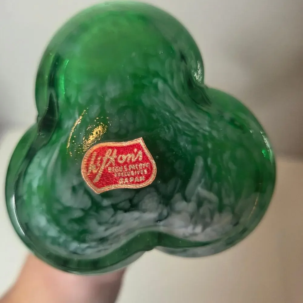Vintage Lefton Green Swelled Tri-Foil Swung Glass Rose Vase